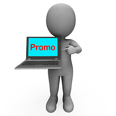 Image showing Promo Character Computer Shows Promotion Discounting And Reducti