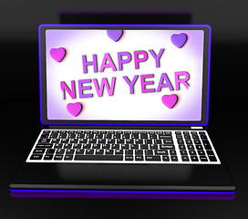 Image showing Happy New Year Laptop Message Shows Online Greeting