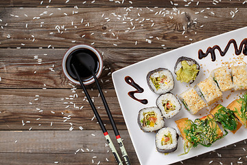 Image showing Various of sushi rolls