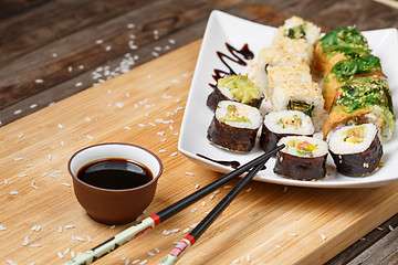 Image showing Various of sushi rolls