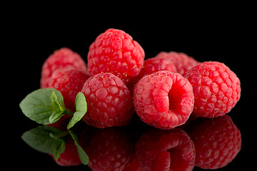 Image showing Raspberries with leaves