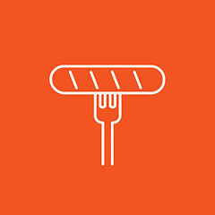 Image showing Sausage on fork line icon.