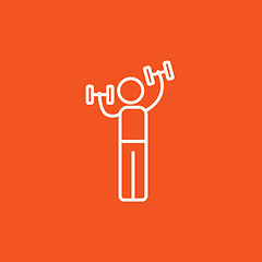 Image showing Man exercising with dumbbells line icon.