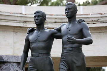 Image showing NETTUNO - April 06: Bronze statue of two brothers in arms of the