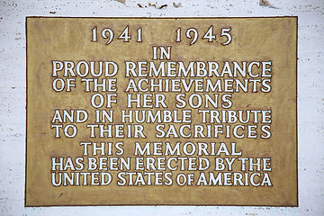 Image showing NETTUNO - April 06: Plaque in the Chapel of the American Militar