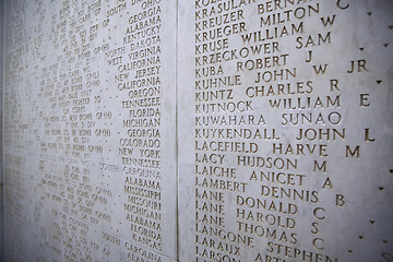 Image showing NETTUNO - April 06: The Names of fallen soldiers at war, America