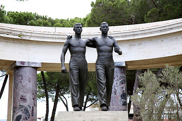 Image showing NETTUNO - April 06: Bronze statue of two brothers in arms of the