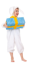 Image showing  Young boy in a bunny suite with gift