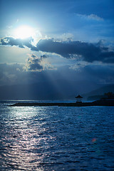 Image showing Seaside Pagoda on Tropical Beach in the Afternoon Light