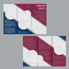 Image showing Tri-fold flyer brochure template with maroon and blue stripes