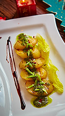 Image showing appetizer of grilled celery with greens 