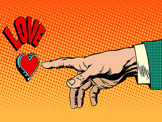 Image showing Love romance hand presses button