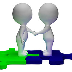 Image showing Shaking Hands 3d Characters Shows Partners And Solidarity