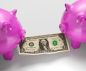 Image showing Piggybanks Eating Money Showing Monetary Loses