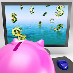 Image showing Dollar Symbols Drowning On Monitor Showing Financial Disaster