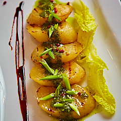 Image showing appetizer of grilled celery with greens 