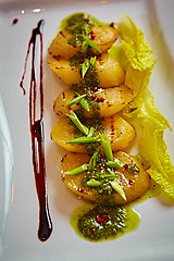 Image showing appetizer of grilled celery with greens 