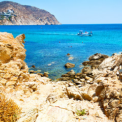 Image showing in europe greece the mykonos island rock sea and beach blue   sk