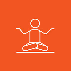 Image showing Man meditating in lotus pose line icon.