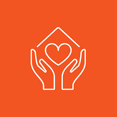 Image showing Hands holding house symbol with heart shape line icon.