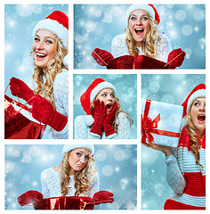 Image showing Collage of young woman in Santa Claus clothes