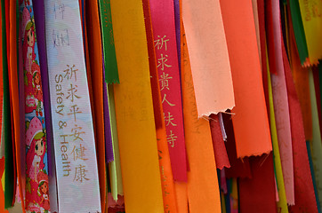 Image showing Blessing ribbons hang outside in Kek Lok Si, Penang