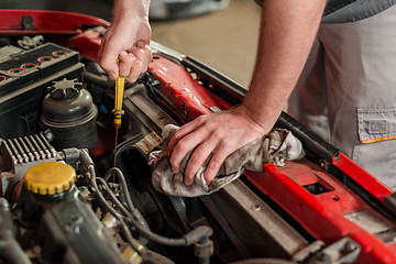 Image showing Checking for engine oil on a car