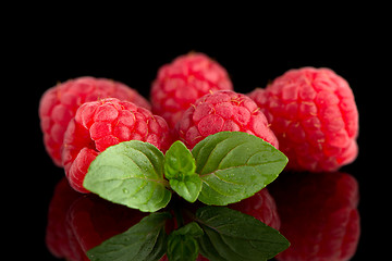 Image showing Raspberries with leaves