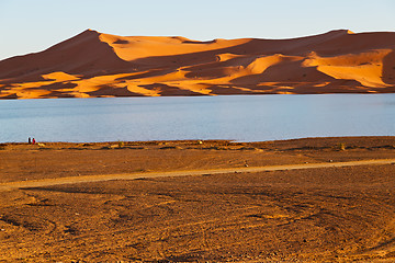Image showing sunshine in the lake yellow    sand and     dune