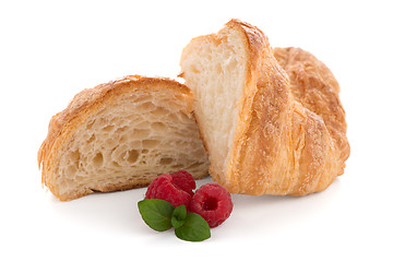 Image showing Croissant and raspberries