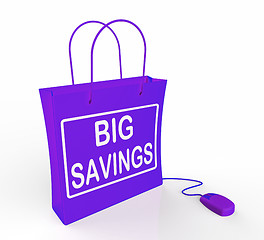 Image showing Big Savings Bag Represents Online Discounts and Reductions in Pr