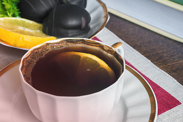 Image showing Still life : a Cup of black coffee on the table.