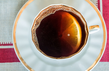 Image showing Coffee with lemon . The view from the top.