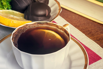 Image showing Still life : a Cup of black coffee on the table