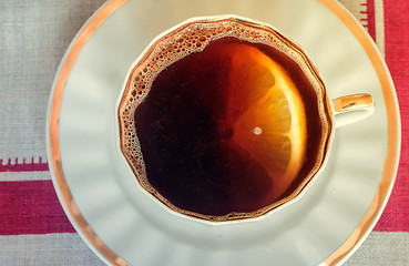 Image showing Coffee with lemon . The view from the top.