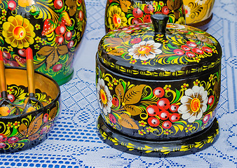 Image showing Decorated with beautiful paintings, utensils made of wood.