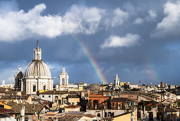 Image showing Rainbow over the roofs of Rome