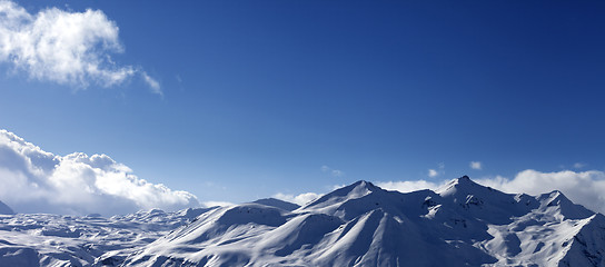 Image showing Panoramic view on snow mountains in nice day