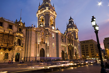 Image showing catedral on plaza de armas plaza mayor lima peru