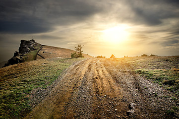 Image showing Stony road in mountains