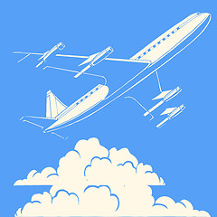 Image showing Passenger airplane in the clouds retro background