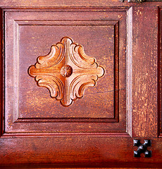 Image showing spain knocker lanzarote  door wood in the red brown 