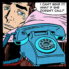 Image showing man love crying waiting call phone