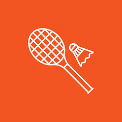 Image showing Shuttlecock and badminton racket line icon.