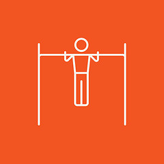 Image showing Gymnast exercising on bar line icon.