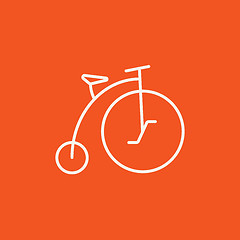 Image showing Old bicycle with big wheel line icon.