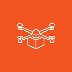 Image showing Drone delivering package line icon.