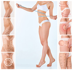 Image showing Collage of female body with the drawing arrows