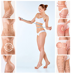 Image showing Collage of female body with the drawing arrows