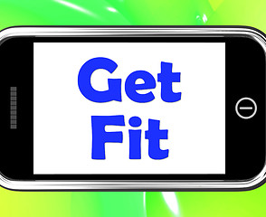 Image showing Get Fit On Phone Shows Working Out Or Fitness